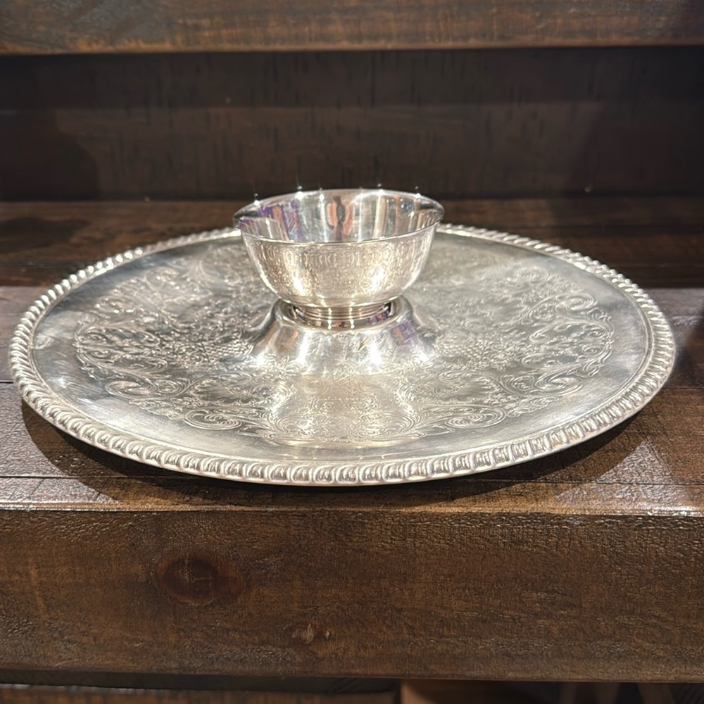 William Rogers Silver-Plated Tray & “Sons of Liberty” Silver-Plated Dip Bowl